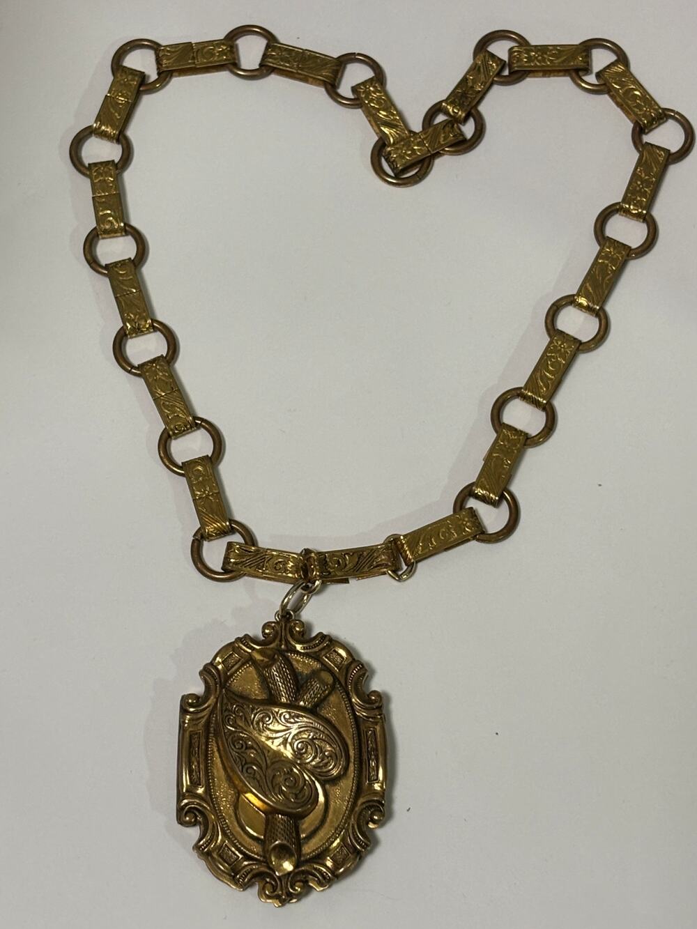 Vintage Antique Art Nouveau Pendant Necklace Book Chain